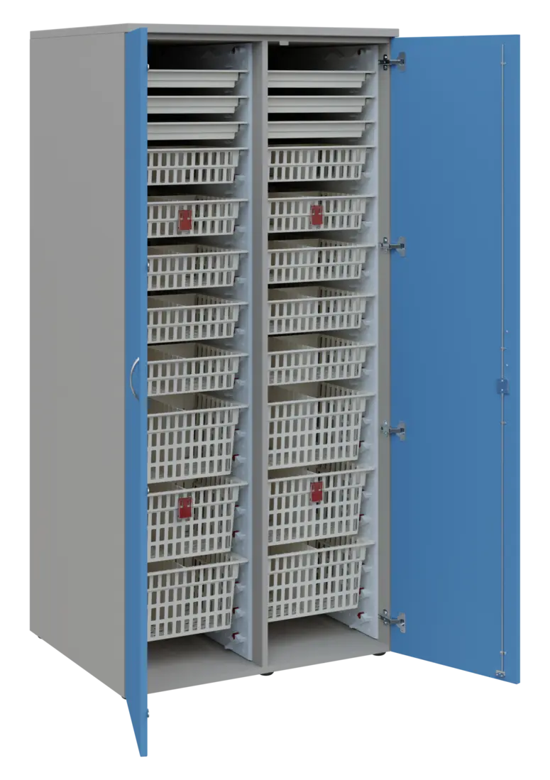 EUROMEDICA D - 90 ABS skříň léková boxová, 2-dveřová, 1950x900x735, korpus šedý, dvířka pastelově mo